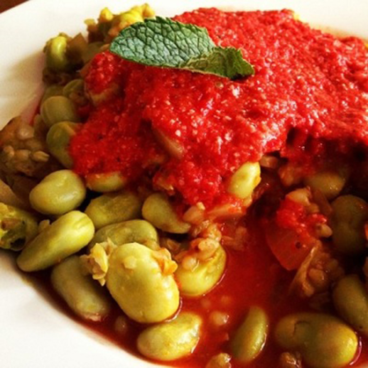 Fava Beans in tomato turmeric sauce