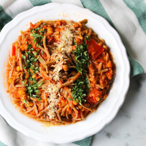 Soba noodles tomato spaghetti with lentils