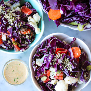 Red Cabbage salad with Tahini Lemon Dressing