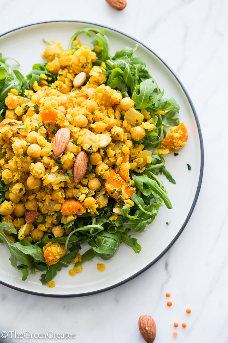 Quick Curried Lentils with carrots and chickpeas