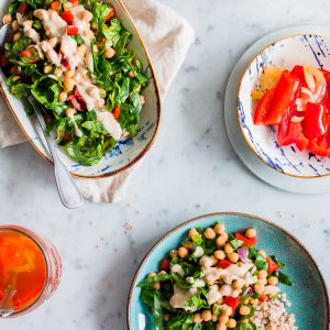 Spinach salad with Pickled Red Bell Peppers