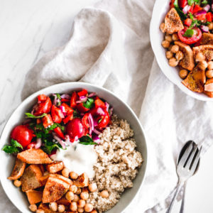 Sweet Potato and Chickpeas Tomato Salad with Sweet Mustard Dressing